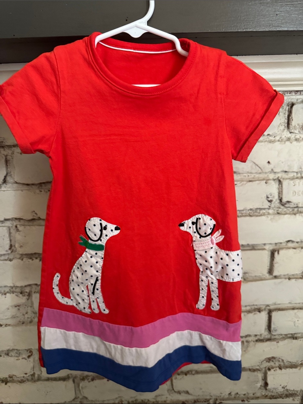 Kids Red Dog Appliqué Short Sleeve  Dress